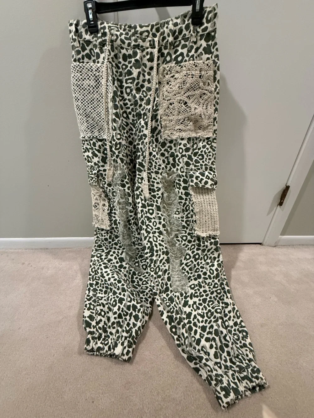 POL Tan and Black Leopard Print Jogger Pants with Knit Patch Pockets - Picture 1 of 5
